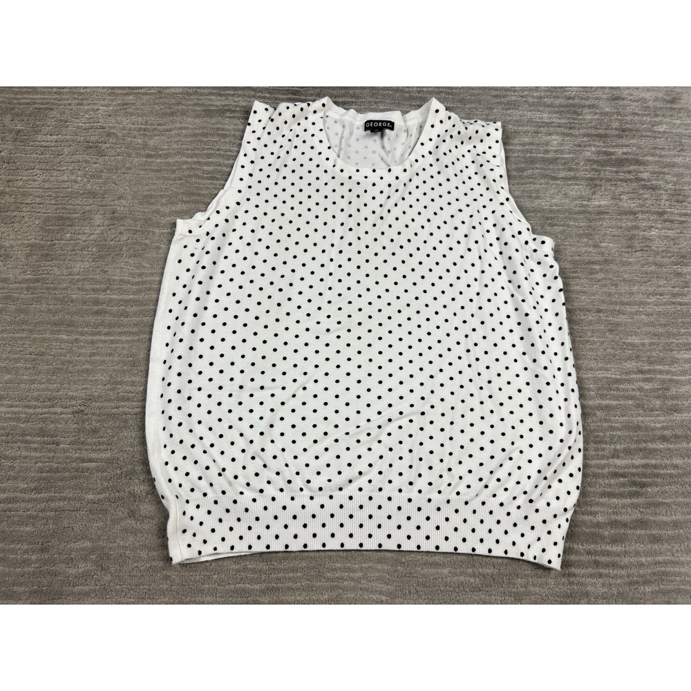 George Sweater Vest Women XL White Black Polka Dot Sleeveless Rayon Blend Casual
